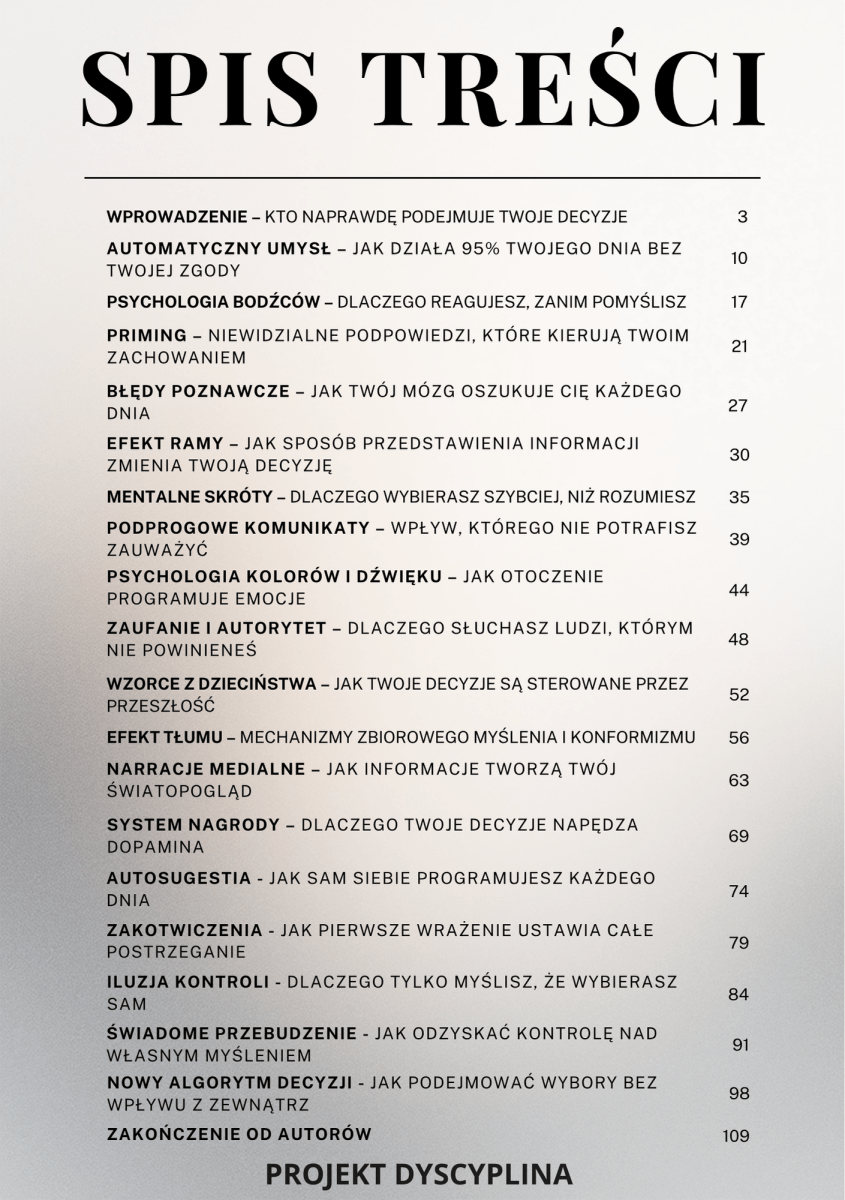 PODŚWIADOMY WPŁYW – niewidzialne techniki, które kierują Twoimi decyzjami - Projekt Dyscyplina