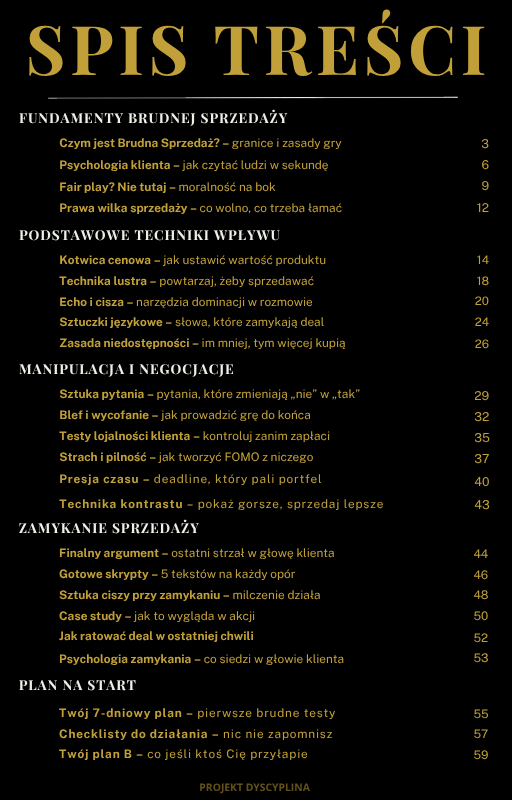 ZESTAW SZEŚCIU EBOOKÓW – CZARNA PSYCHOLOGIA + ZIMNY UMYSŁ + BRUDNA SPRZEDAŻ + TOKSYNA W ZWIĄZKU + MINDSET MILIARDERA + PRODUKTYWNOŚĆ NA MAXA - Projekt Dyscyplina